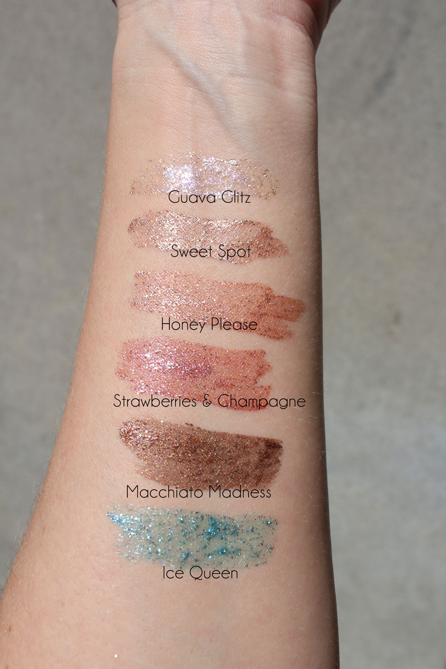 Too Faced Tutti Frutti Twinkle Twinkle Liquid Glitter Swatches by My Beauty Bunny