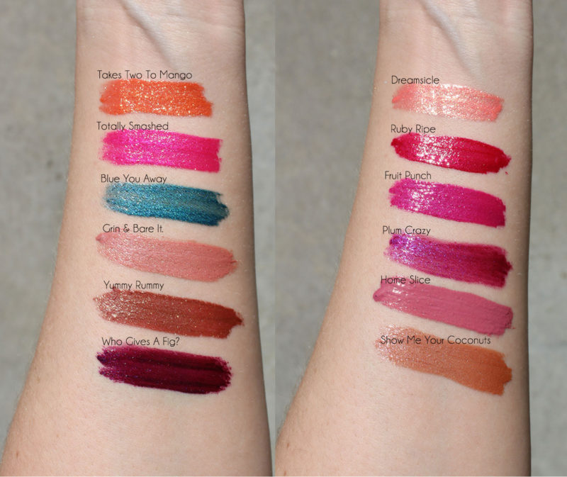 Too Faced Tutti Frutti Juicy Fruits Lip Glaze Swatches by Cruelty Free Blog My Beauty Bunny