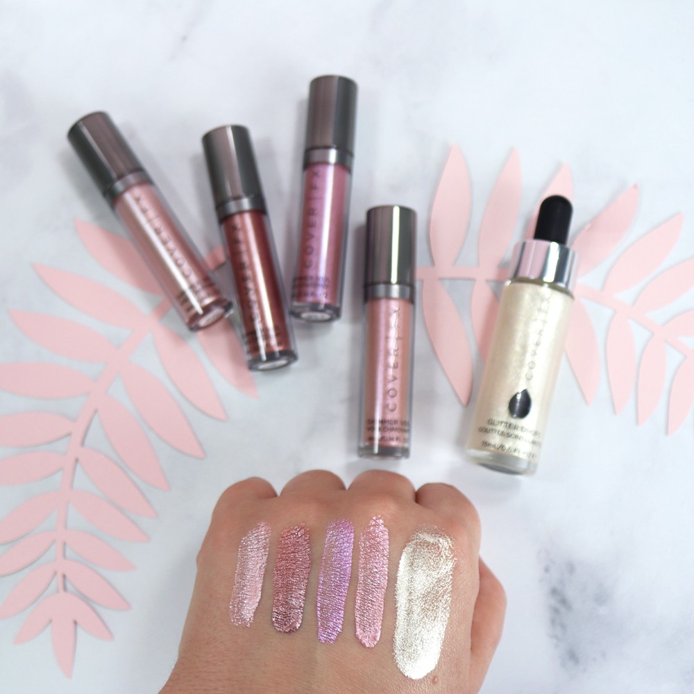 CoverFX Shimmer Veil and Glitter Drops - Swatches and review by Los Angeles cruelty free beauty blogger My Beauty Bunny