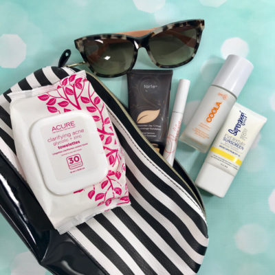 Acure Clarifying Acne Towelettes, Tarte Amazonian Clay Foundation, Chella Eyebrow Cream, Coola Daydream Mineral Primer, Supergoop Everyday Sunscreen