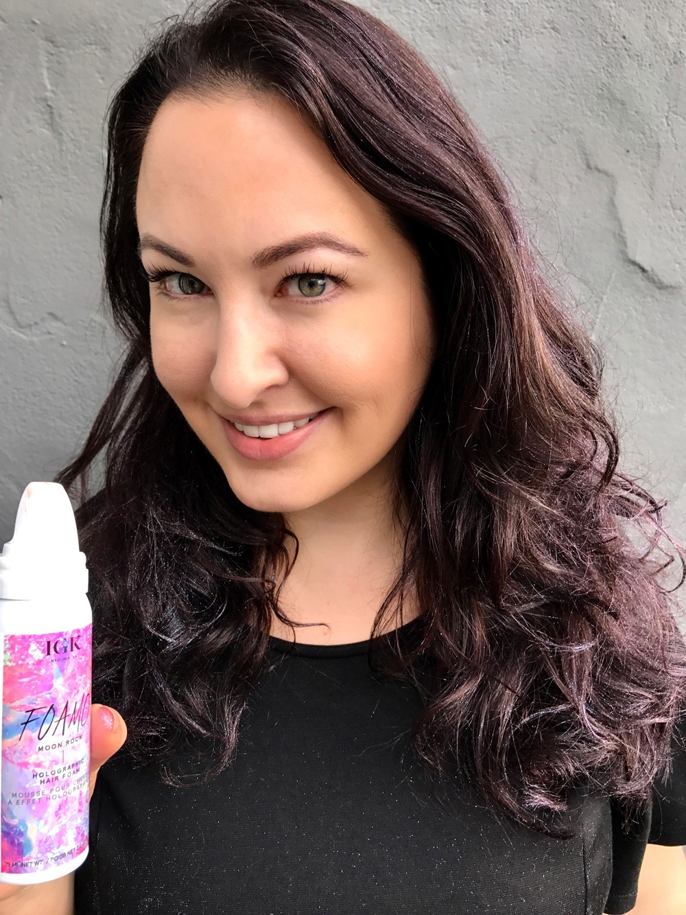 IGK Foamo Glitter Holographic Hair Foam Review - IGK Cruelty Free Hair Product Hits and Misses by popular Los Angeles cruelty free beauty blogger My Beauty Bunny
