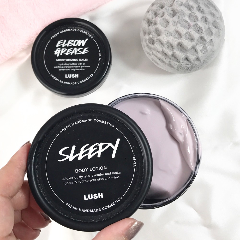 Lush Sleepy Elbow Grease and Metamorphosis bath bomb