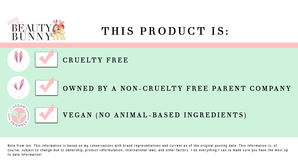 Vegan and cruelty free but owned by a non-cruelty-free parent company - featured by popular Los Angeles cruelty free beauty blogger, My Beauty Bunny
