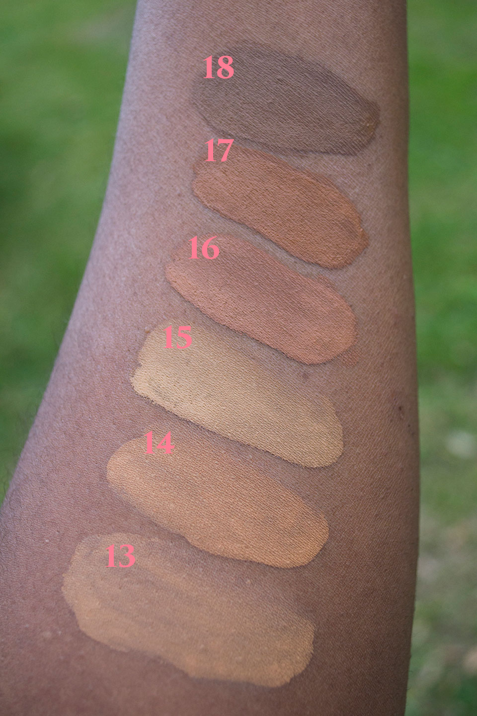 NYX Total Control Shades 13-18 - NYX Total Control Drop Foundation Swatches and Review by popular LA beauty blogger My Beauty Bunny
