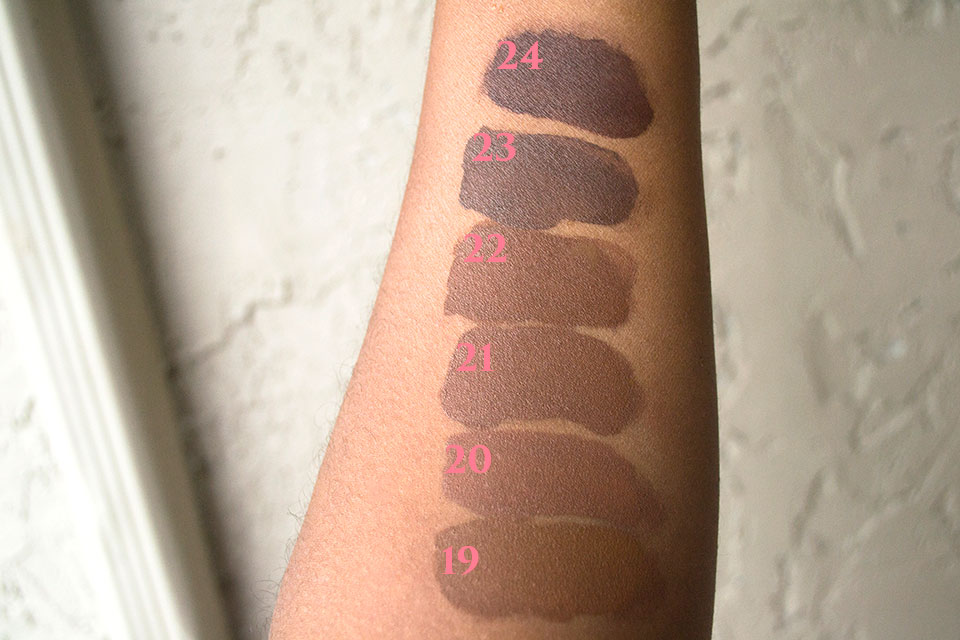 NYX Total Control Swatches Shades 19-24 - NYX Total Control Drop Foundation Swatches and Review by popular LA beauty blogger My Beauty Bunny