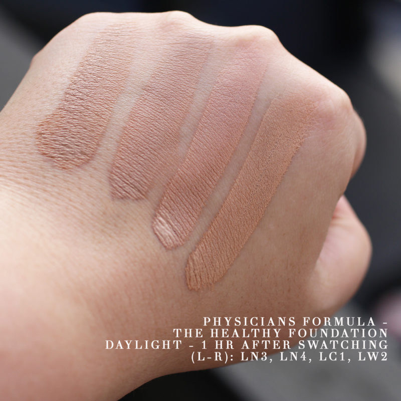 Physicians Formula The Healthy Foundation Swatches in Sunlight after Drying...