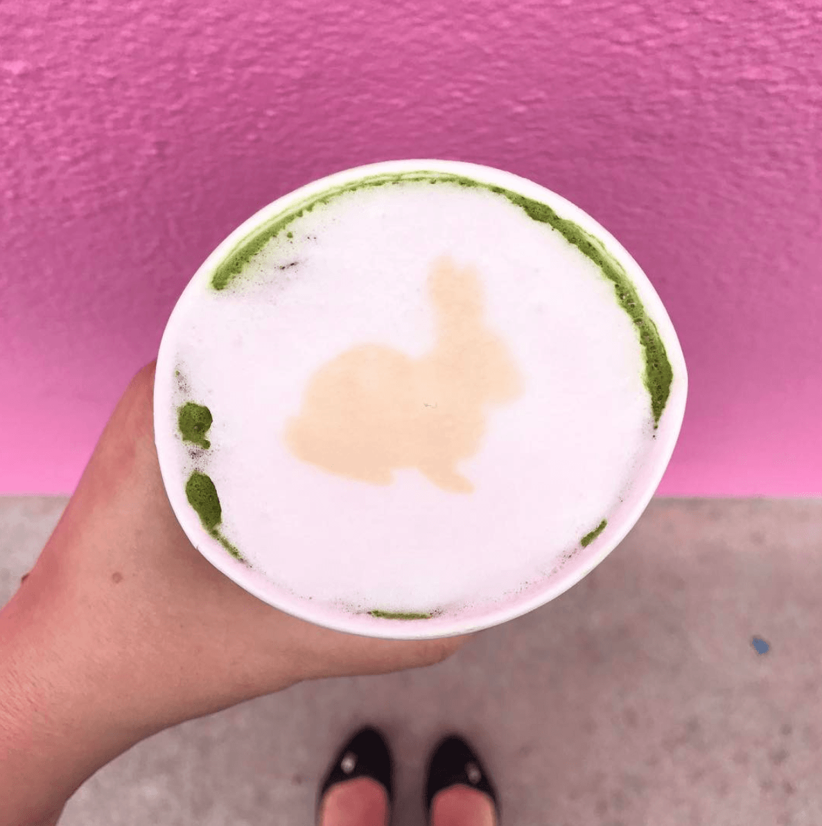 Most Instagram Friendly Spots in LA - Carrera Cafe Latte Art at the Pink Wall Los Angeles - Top Instagram Friendly Los Angeles Photo Spots featured by popular Los Angeles blogger My Beauty Bunny