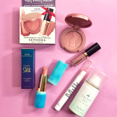 tarte cosmetics lip paint, tarte cosmetics color splash lipstick, milk makeup balm tint, Sephora VIB birthday gift, drybar triple sec