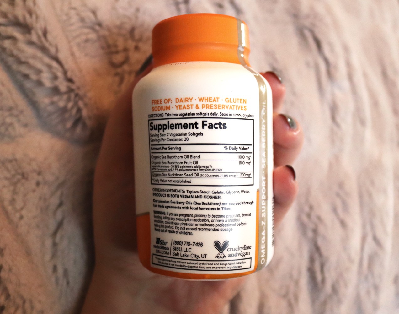 Sibu Beauty Sea Buckthorn Hair Skin and Nails Supplement - Great for Acne Prone Skin - No Carragennan - Supplements and Healthy Foods That Cause Acne by LA beauty blogger My Beauty Bunny