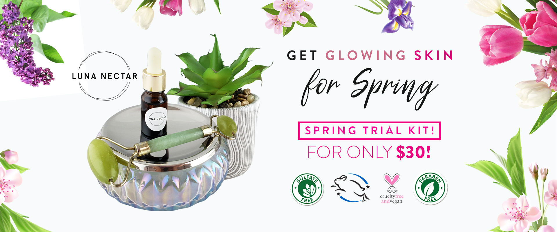 Luna Nectar jade roller and Heliophilia Glow & Fix Serum Spring Special