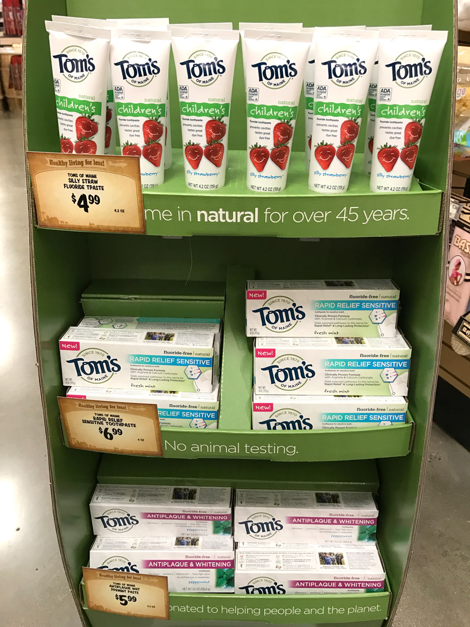 Toms of Maine toothpaste at Sprouts