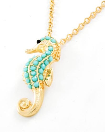aqua dotty seahorse necklace