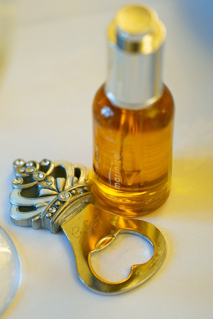Fall and Winter Wedding Favors - Engraved Crown Bottle Opener and Marinical Skin Serum